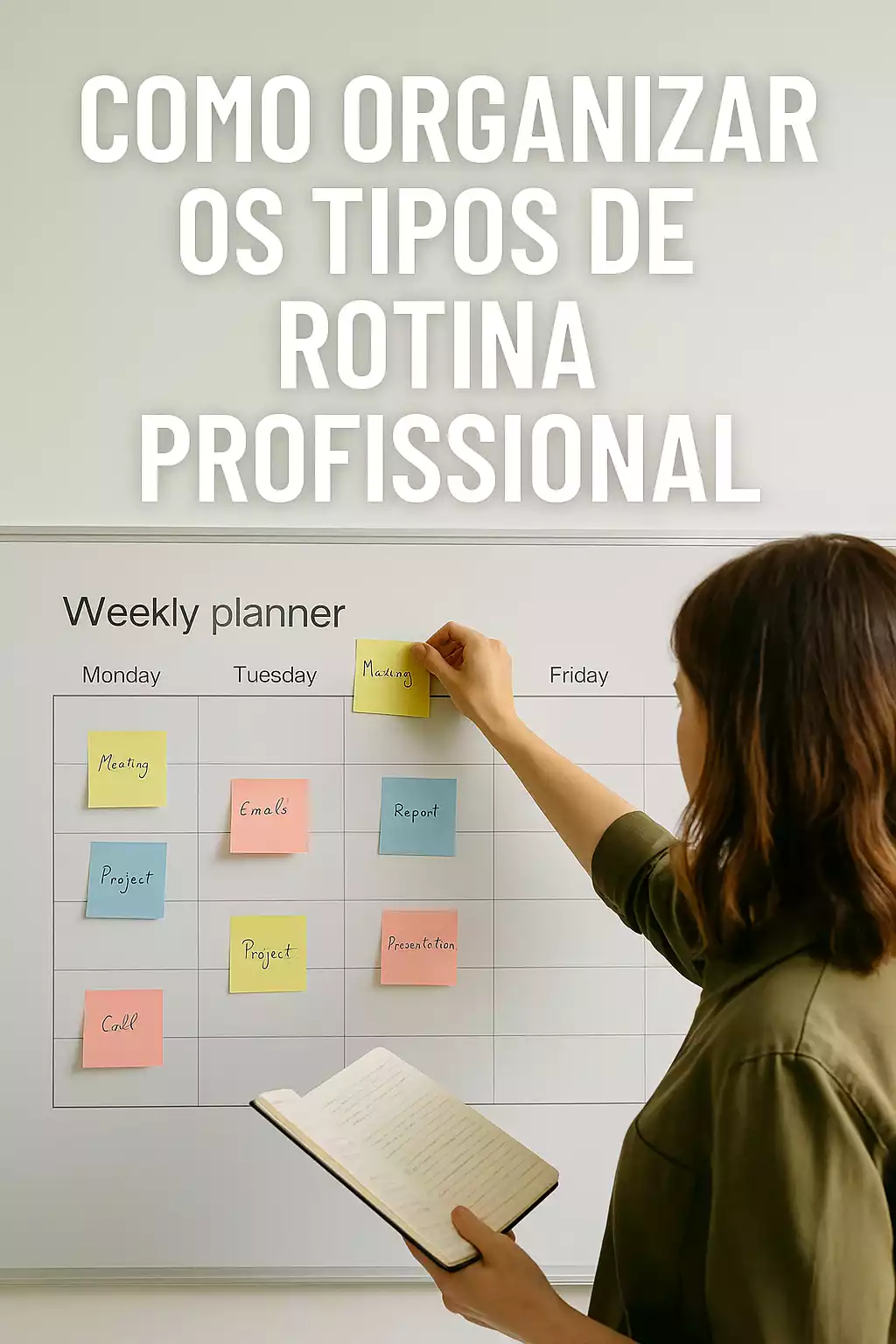 Exemplos visuais verticais de rotinas profissionais em diferentes áreas