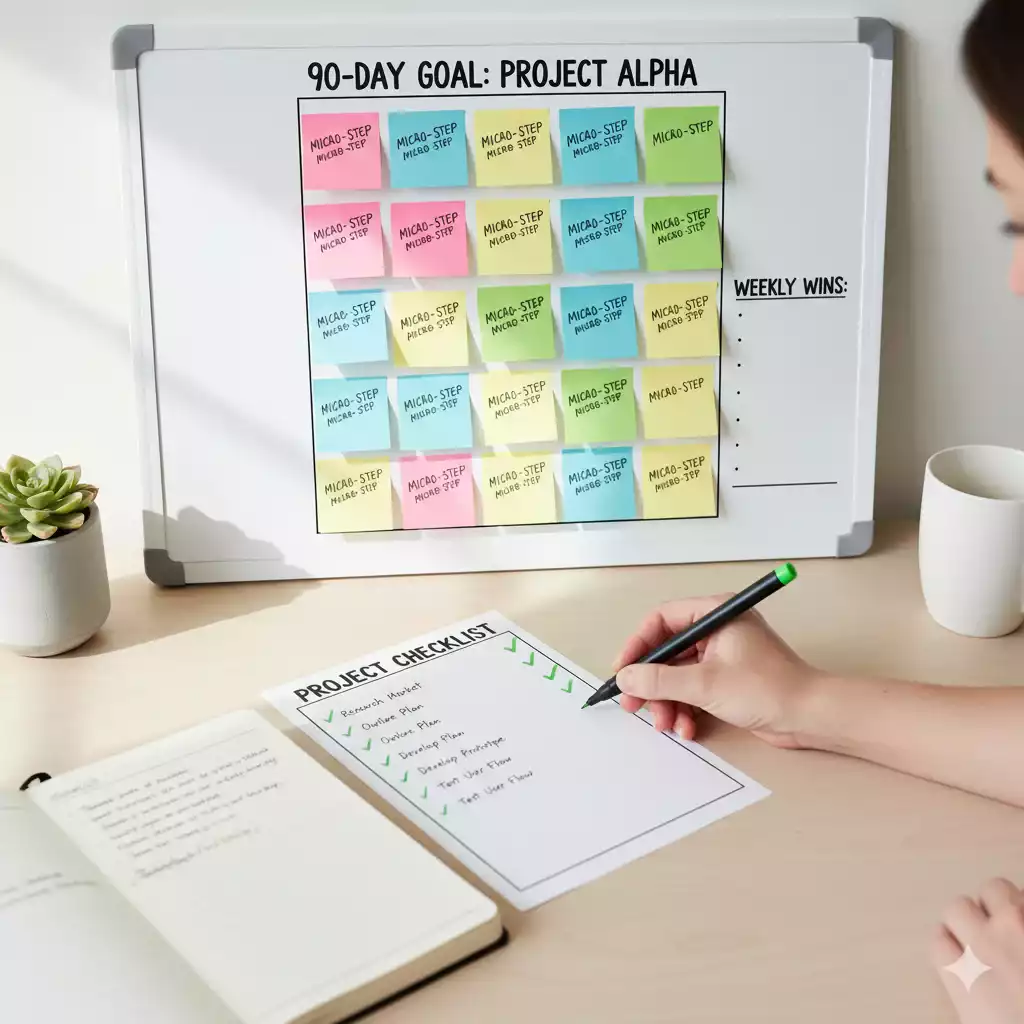 Quadro com etapas de metas claras para manter foco e objetivo