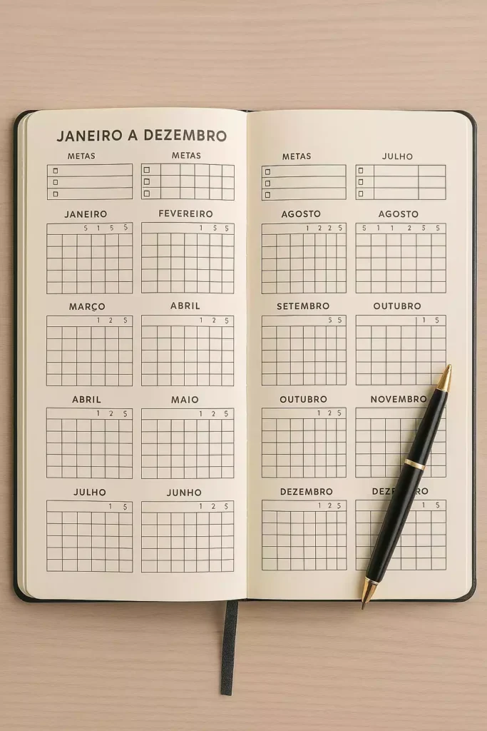 calendário com metas mensais para aprender algo novo