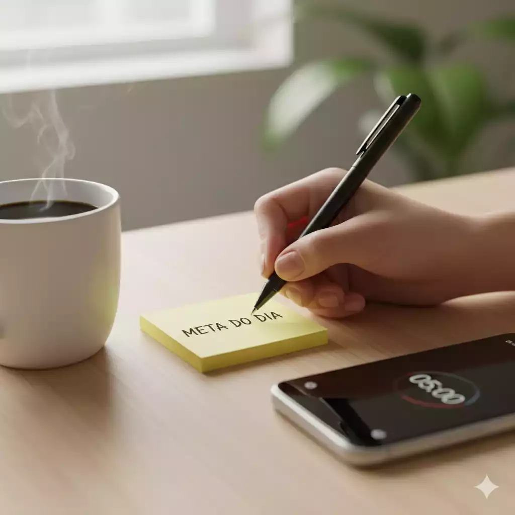 Escrevendo metas pequenas em post-it amarelo