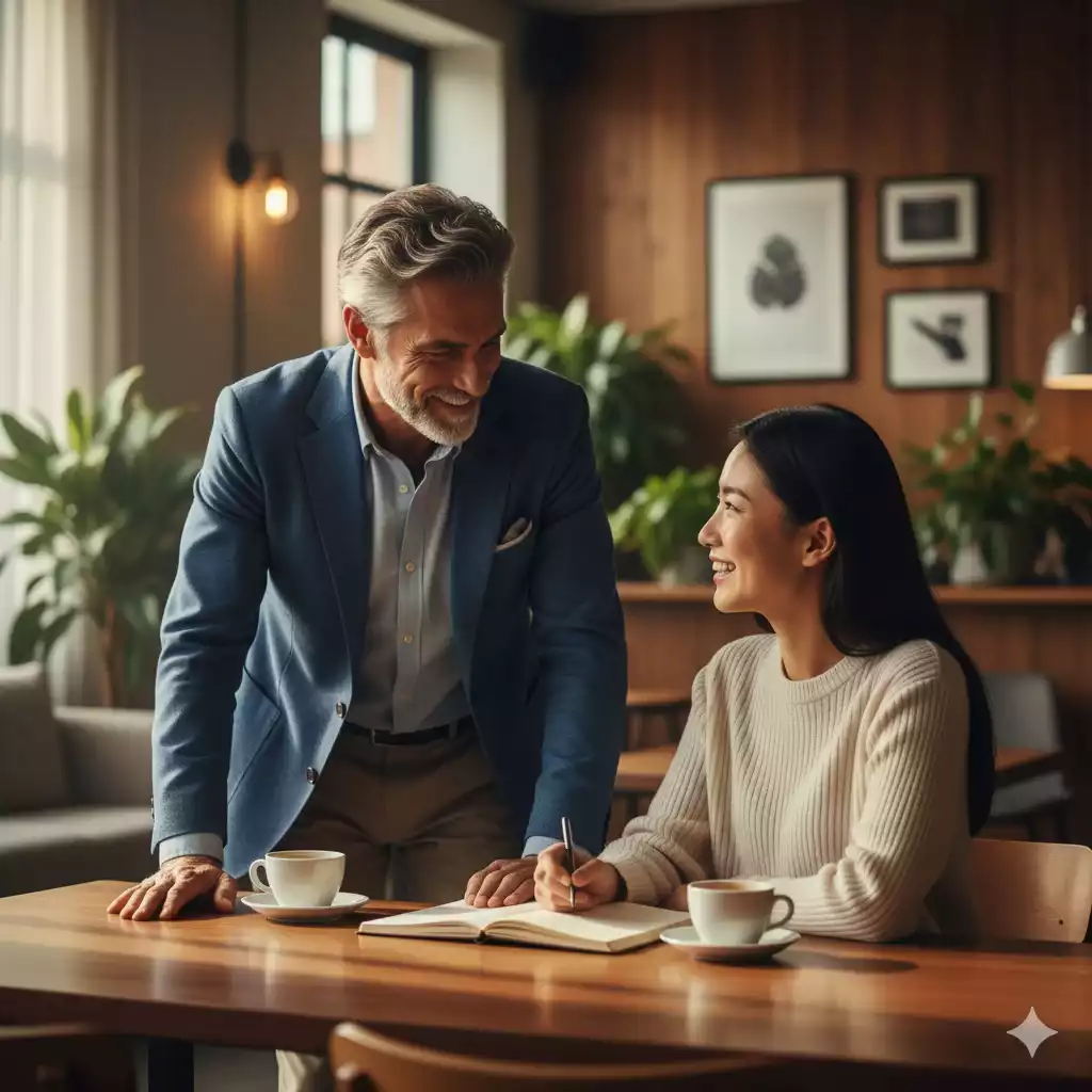 Jovem recebendo mentoria sobre carreira.