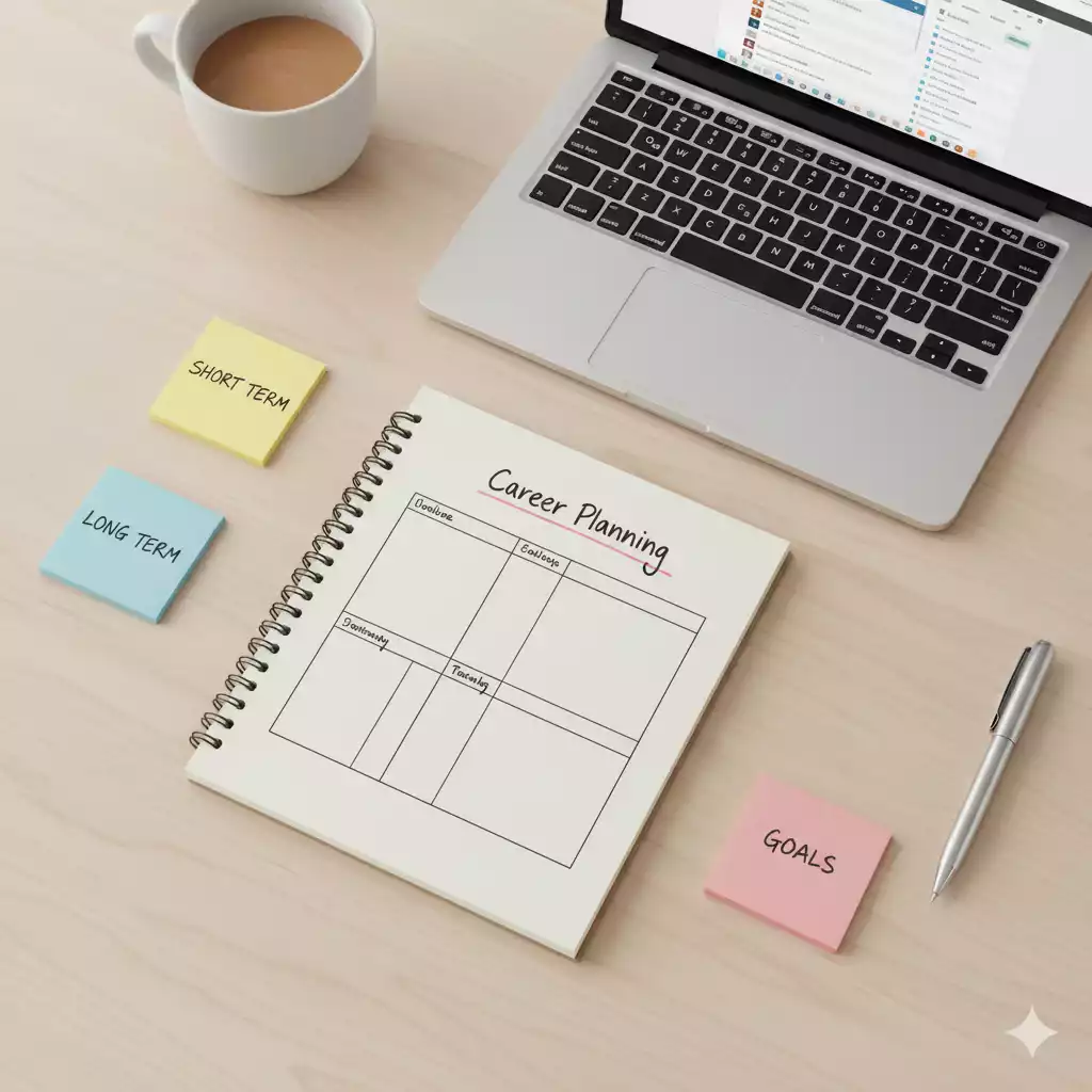 Planejamento de carreira com metas organizadas em ferramentas digitais.