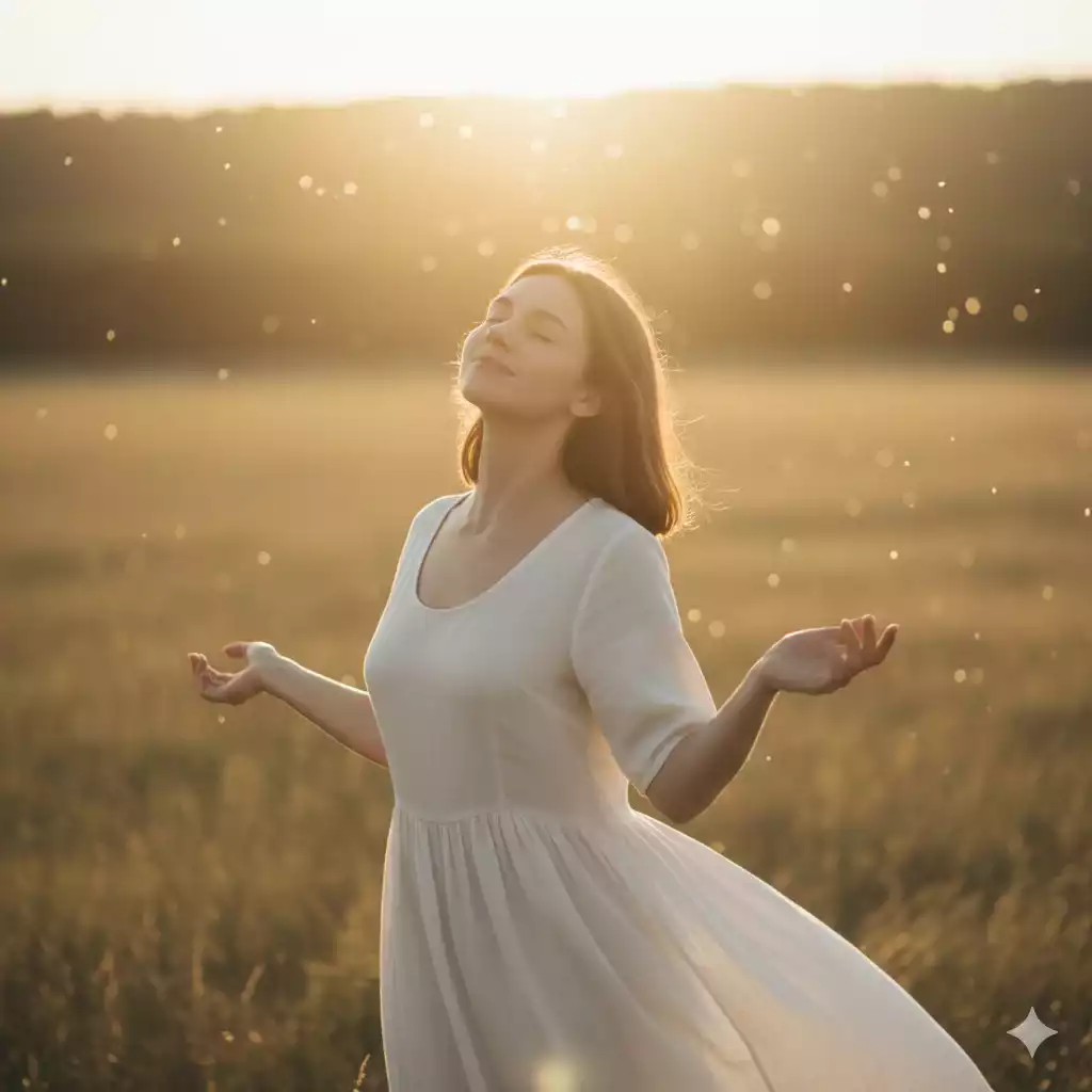 mulher refletindo sobre o propósito da vida ao pôr do sol