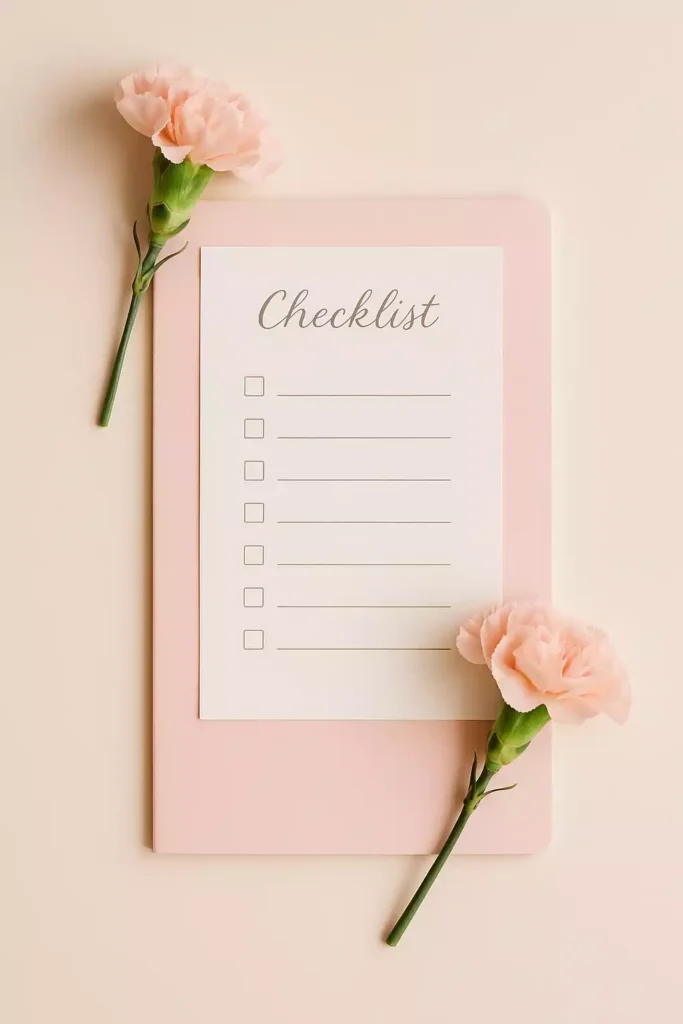 Checklist visual delicado que ilustra o que significa constância com organização e suavidade