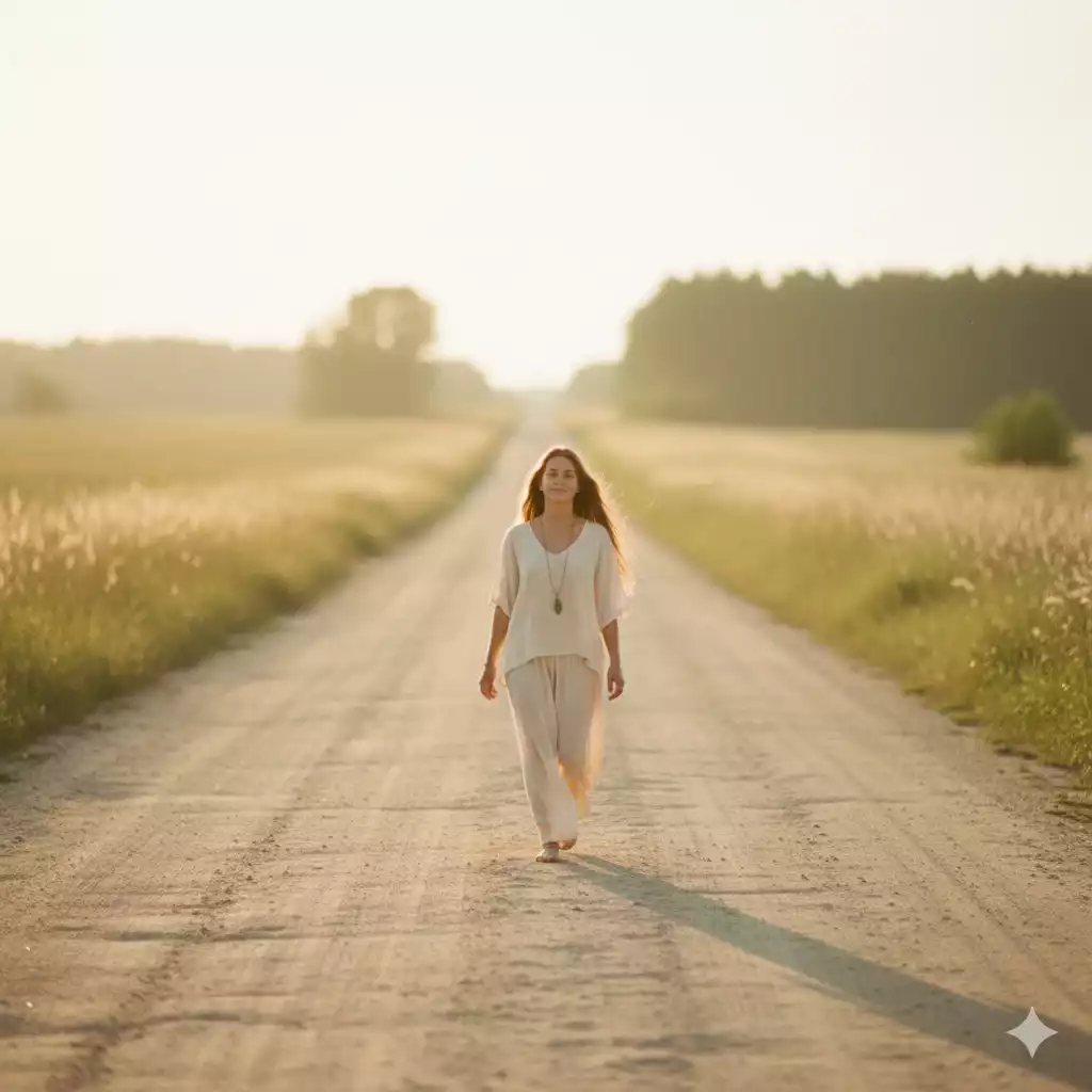 mulher caminhando ao pôr do sol simbolizando encerrar ciclos