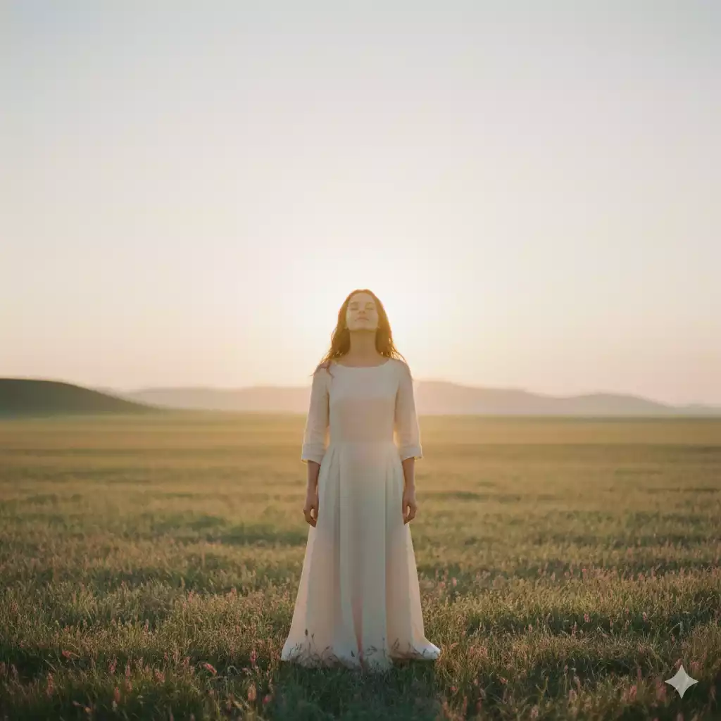 Eu aprendi: mulher refletindo ao nascer do sol