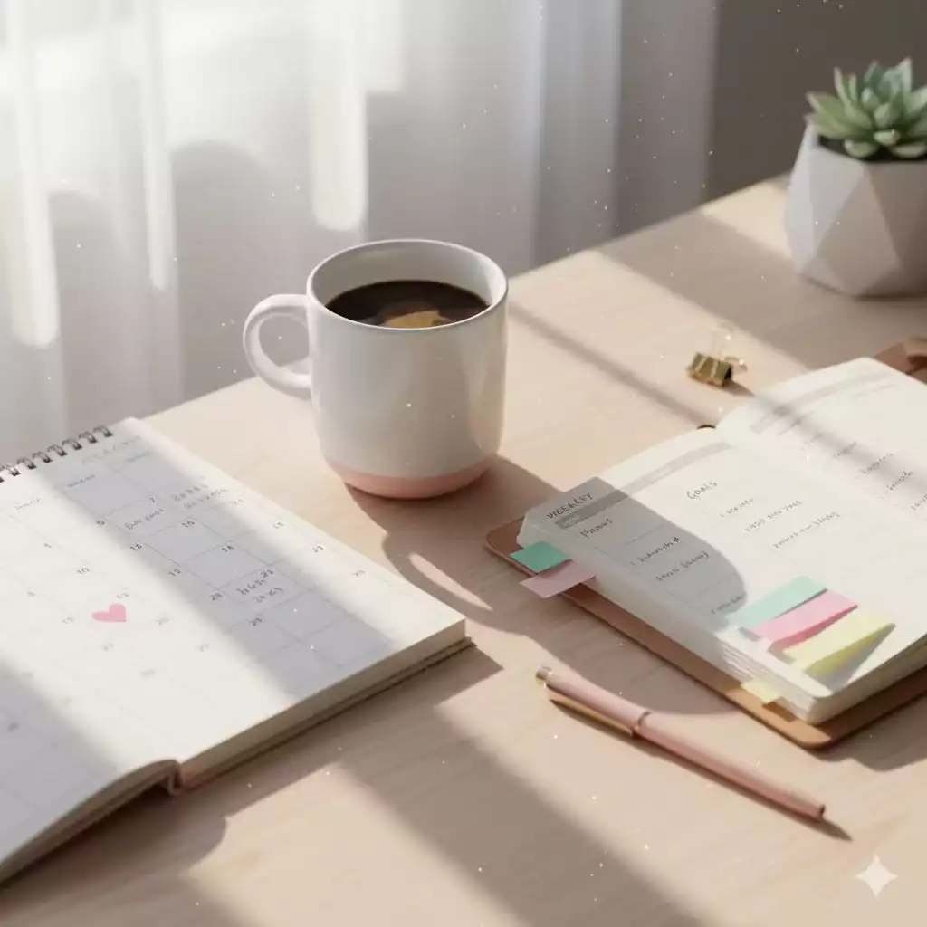 Planner com calendário para definir sua meta no novo ano