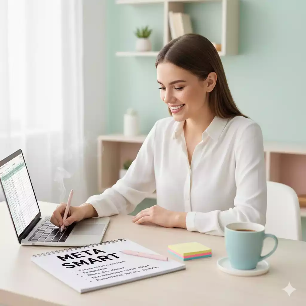 Mulher organizando metas top com o método SMART