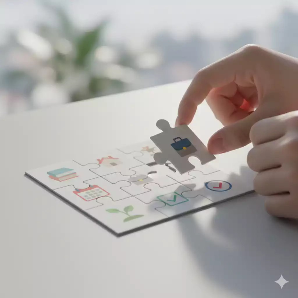 peças de quebra-cabeça simbolizando alinhamento entre revisão e metas