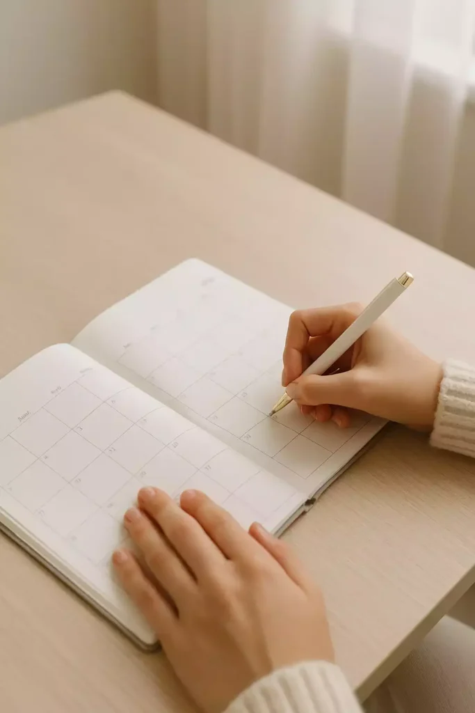 planner sendo atualizado simbolizando acompanhamento e revisão das metas para 2026