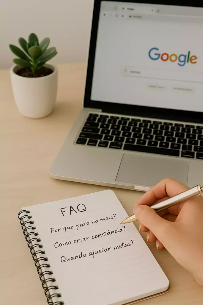 Mesa com anotações e dúvidas frequentes sobre como alcançar metas ao longo do ano