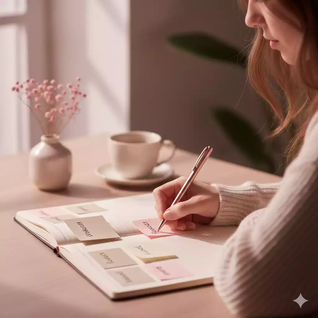 Mulher organizando passos simples para alcançar metas sem depender de motivação