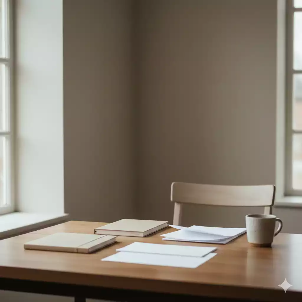 O papel da mulher na história retratado por cadernos fechados e anotações guardadas, simbolizando ideias sem espaço para existir