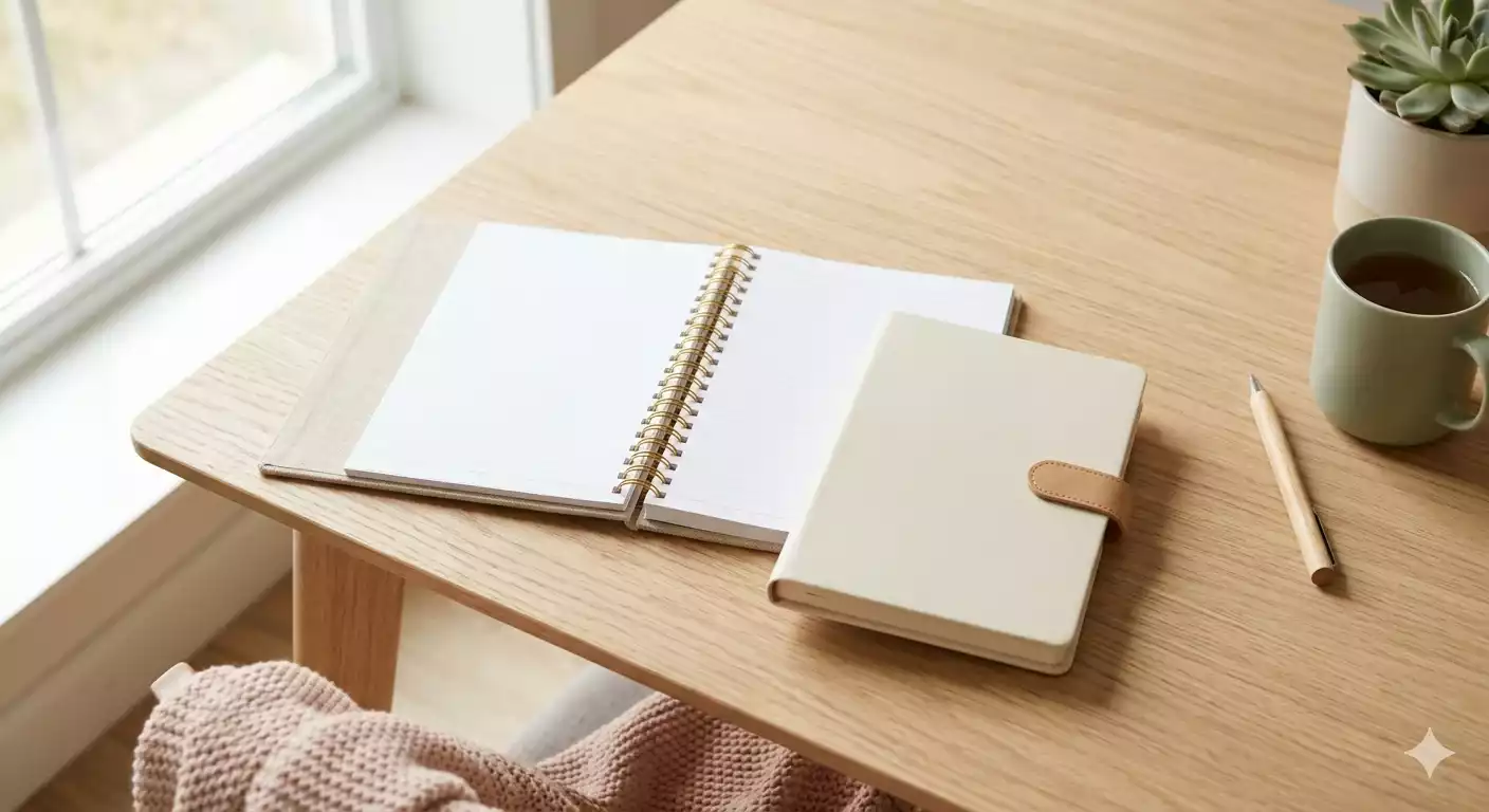 diferença entre planner e agenda: os dois lado a lado sobre mesa de madeira clara