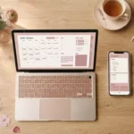 planner digital no notion aberto em laptop e celular