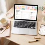 planner notion aberto em laptop sobre mesa clara, review do template recomendado