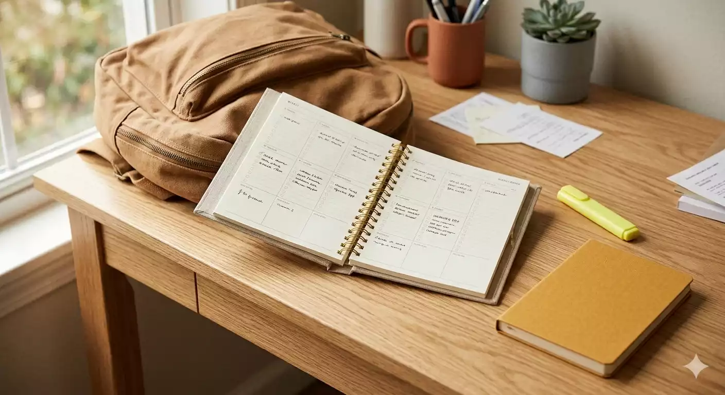 tipos de planner sobre mesa de madeira clara